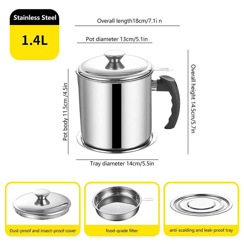 1.4L Stainless Steel Household Oil Filter Pot - Infinite Choice Marketplace